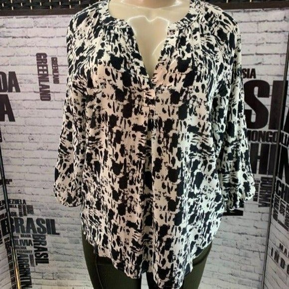 Gap S Black/Ivory Print Split Neck Top - Picture 1 of 1